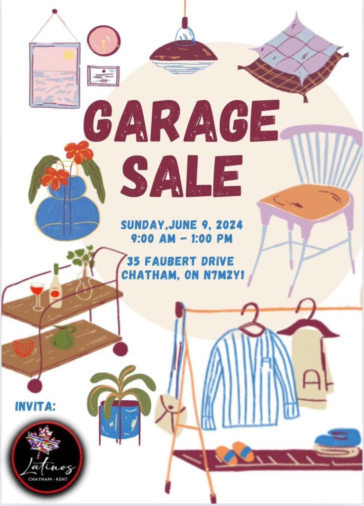Flyer Garage Sale Latinos Chatham Kent 2024